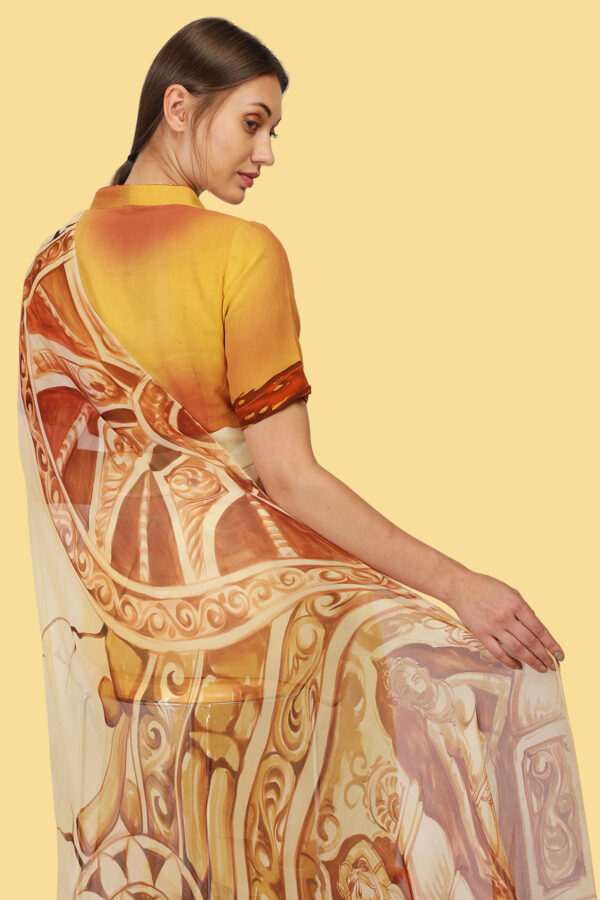 Khajuraho theme Hand Painted Saree in Chiffon - Image 5