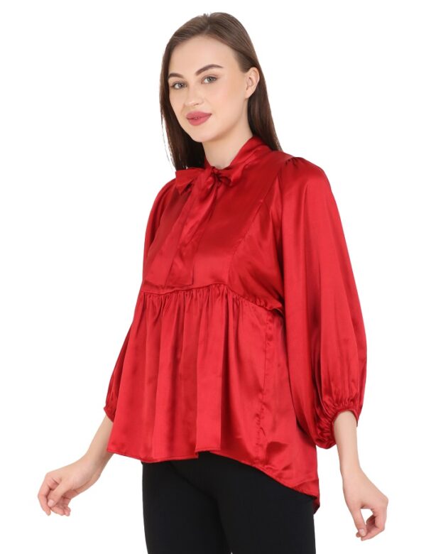 Red Crepe Knot Top - Image 4