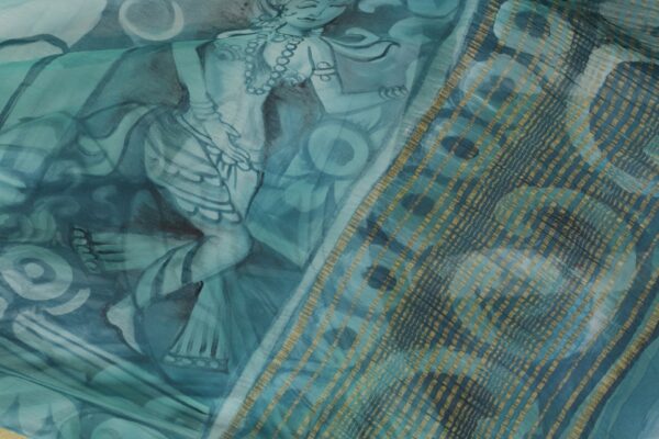 Teal Chiffon hand painted Scarf (Dupatta) - Image 4