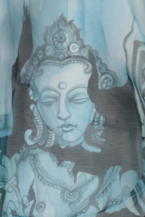 Teal Khajuraho themed hand painted scarf (dupatta) - Image 3