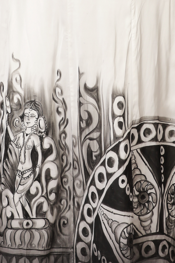 Hand Painted Khajuraho themed Lehenga (Long Skirt) with a Shibori Blouse - Image 3