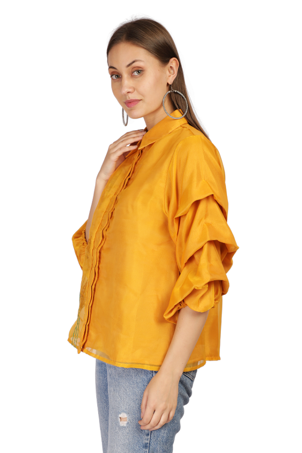 Organza Embroidered top in Yellow - Image 3