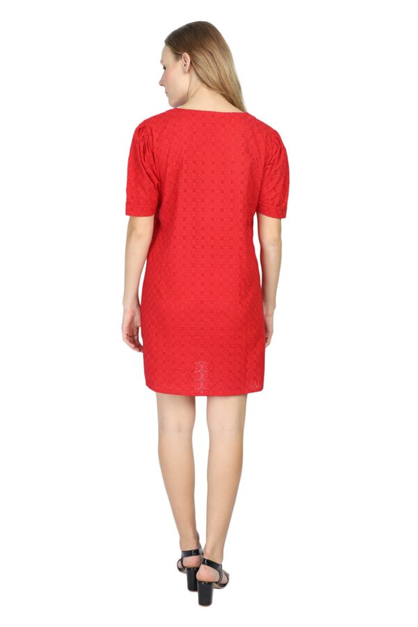 Red Mini Dress in Schiffli - Image 6