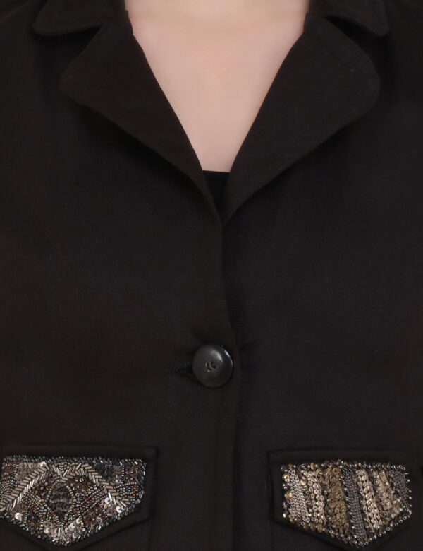 Short Blazer in Black with Metallic Embroidery - Image 4