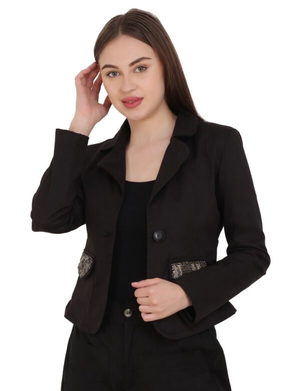 Short Blazer in Black with Metallic Embroidery - Image 3