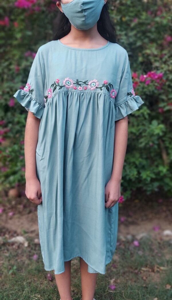 Sage embroidered  Dress - Image 3