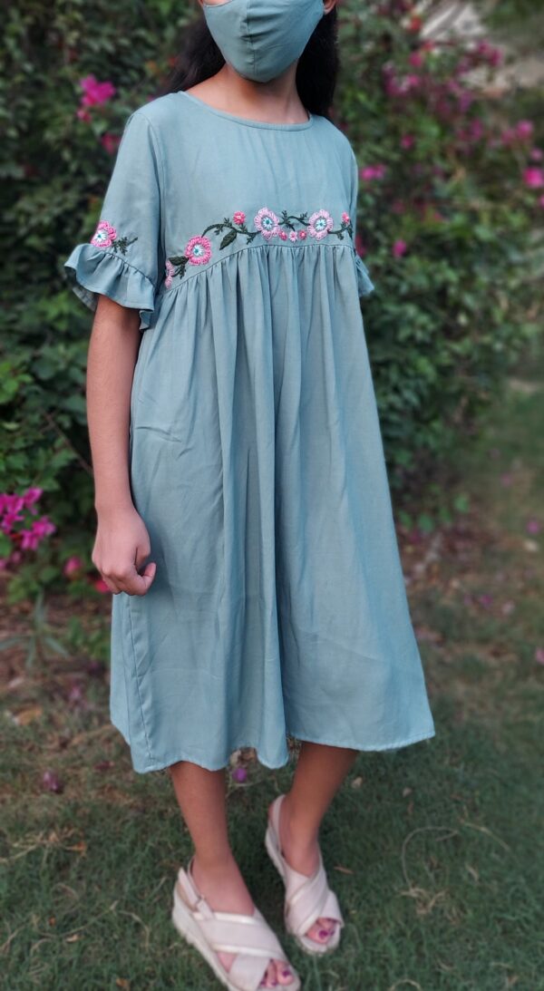 Sage embroidered  Dress - Image 4