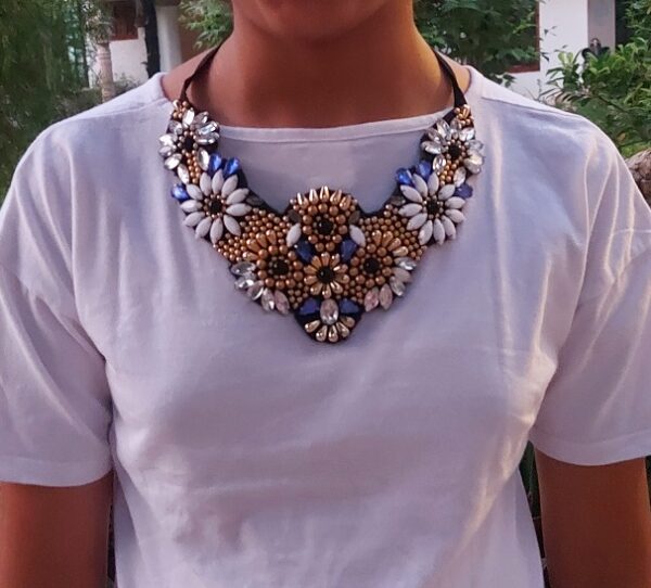 Crystals embedded Blue and Gold Necklace - Image 3
